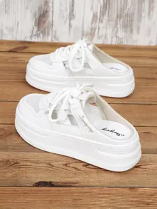 New Summer Autumn Women's Casual Walking Shoes, Thick Sole Rubber Comfortable Mesh Breathable Party Slip-On Sandals, Height Increase 5cm, Shorter Women