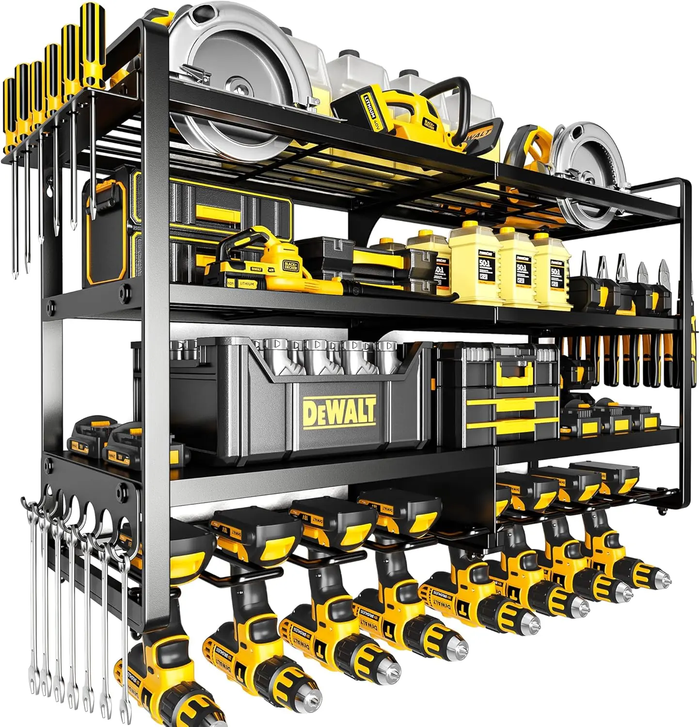 Heavy-Duty Metal Power Tool Organizer - Space-Saving Wall-Mount, 4-Layer Construction Tool Organizer, 400 lbs Load Capacity, 8 Cordless Drill Holders, 36.4 x 11.7 x 8 Inches Utility Racks for Garage Workshop (Ideal for Father's Day, Thanksgiving), 400 Pou