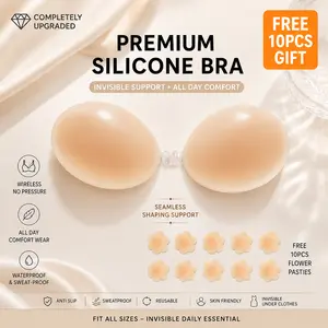 Upgraded Self Adhesive Bra, Medical Grade Soft Silicone, Traceless Seamless Fit, Elastic Bust Lift & Shaping, Strong Anti-slip, Waterproof Sweatproof, Anti-roll Edge, Washable Reusable, Ideal for Wedding, Evening Dress, Off Shoulder & Daily Wear