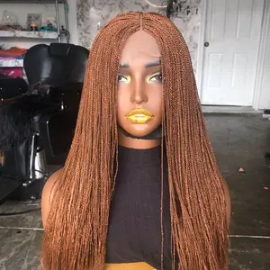 Closure Micro Braided Wig Ready to Ship 20/22 Inches Long Straight Hair Wig for Women