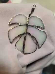 Mother of Pearl Style Stained Glass Monstera Plant Leaf Suncatcher Decoration - Car Charm Size