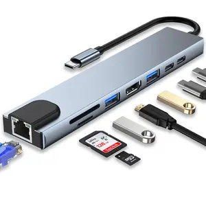 USB Hub 3.0 USB C Hub with SD Card Reader Audio Jack 8 in 1 USB Extender Splitter Multiport Dongle Adapter for MacBook Pro Air and More PC/Laptop/Tablet Devices