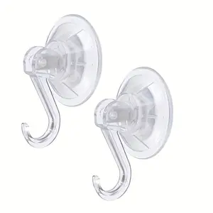 2pcs Clear Heavy-Duty Vacuum Suction Cup Hooks - Strong, Removable Wall Mounted Hook for Glass, Window, Kitchen, Bathroom - Ideal for Towels, Loofahs, Utensils & Wreaths