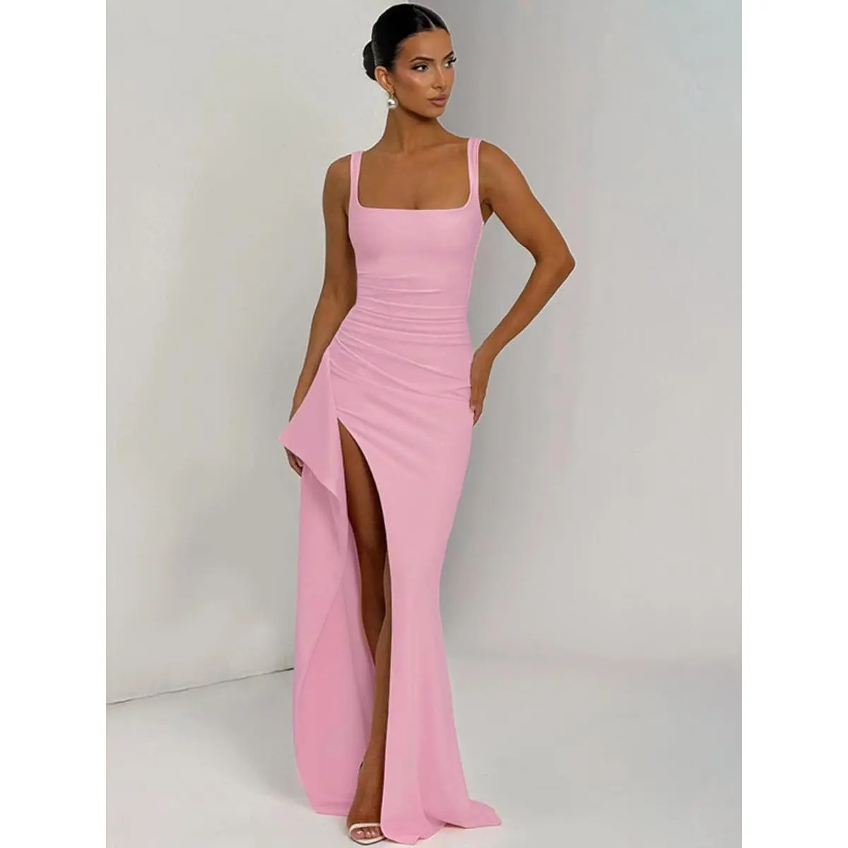 spaghetti strap backless prom dress Kiah Long Sleeve Backless Maxi Dress in Black