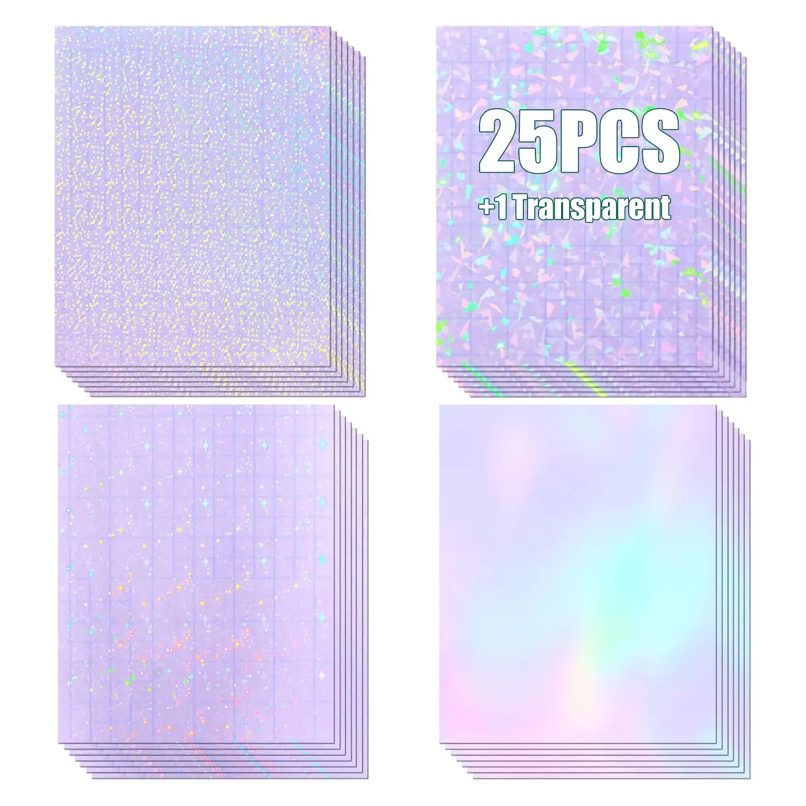 SJPACK 25 Mixed Patterns Holographic Vinyl Paper, 8.5x11 Size Self-Adhesive Lamination Overlay (for Computers & Office, Office Stationery, Art Supplies)