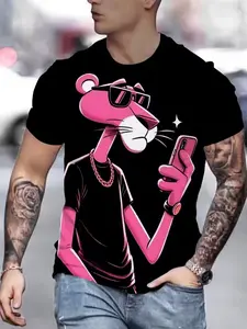 Men's Leopard Pattern T-Shirt, Panther, Soft Breathable Comfort Casual Top, Unique Design, Fitted Short Sleeve, All Seasons Wear, Streetwear