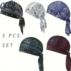 Paisley Cooling Headscarf Cap Set, Motorcycle Pirate Head Wrap Safety Helmet Liner, Elastic Fit Hand Washable Multifunctional Outdoor Headwear for Athletes & Outdoor Enthusiasts