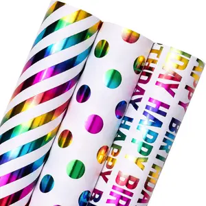 WRAPAHOLIC Birthday Wrapping Paper Roll - Mini Roll - 3 Rolls - 17 inch x 120 inch Per roll - Colorful Foil Birthday Design for Party, Holiday, Baby Shower