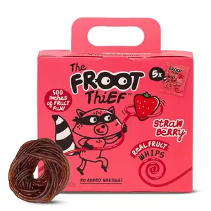 The FROOT Thief Real Fruit Snack Whips - Strawberry Variety, 5 Pack, Nut Free, Ideal for School Lunches and Snacks, Perfect for Kids - Candy, Bonbon