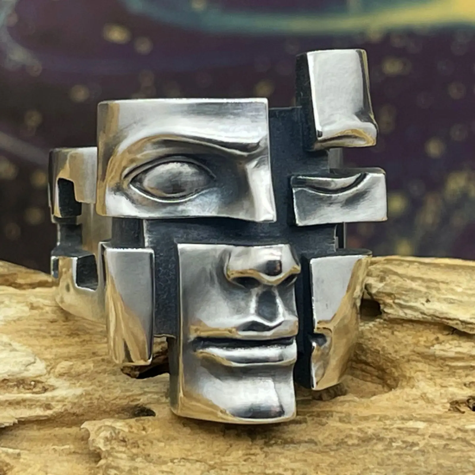 Handmade original retro personality design split mask ring open ring fashionable unique trendy accessories