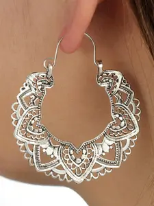 Vintage Hollow out Flower Design Hoop Earrings (1 Pair), Boho Style Jewelry for Women, Fashion Accessories for Party, Daily Clothing Decor, Perfect for Anniversary, Birthday Gift