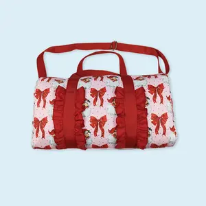 Christmas Santa Claus red bow duffle bag