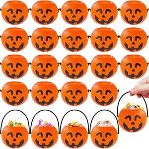 24 Pcs Mini Halloween Portable Pumpkin Bucket,2.8 In Plastic Pumpkin Candy Bucket,Trick or Treat Candy Pail Holder for Halloween Party Favor,Decoration Props