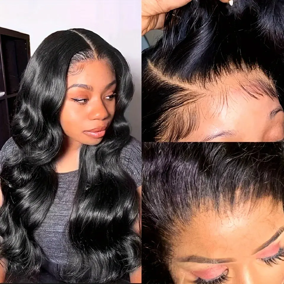 180% Density Body Wave HD Transparent Lace Front Human Hair Wigs Brazilian Hair 13x4 Lace Frontal Wig For Women Natural Black Color Body Wave Pre Plucked Natural Hairline