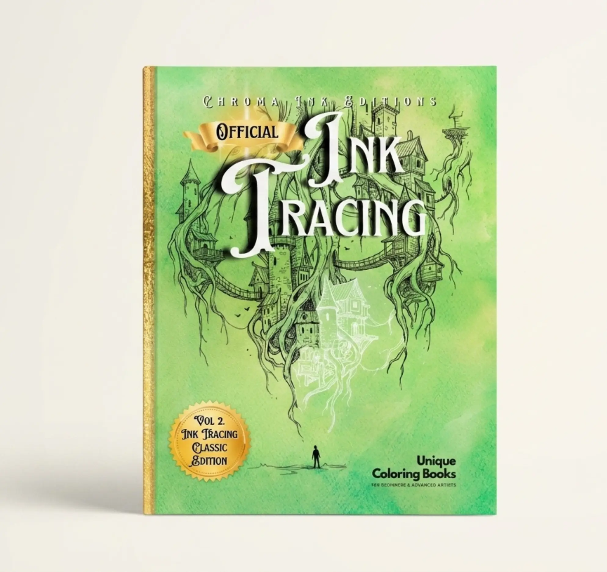Inkalia Hidden Cities Vol.2 Hardcover Pre-Printed Coloring Book - Ink Tracing, Fantasy Cities, Architectural Worlds, Requires Only 1 Black Pen