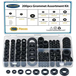 200 PCS Hollow Rubber Grommet Firewall Hole Plug Assortment, Rubber Grommet kit 1/4", 5/16", 3/8", 7/16", 1/2", 5/8", 3/4'', 7/8", 1''