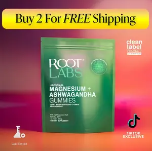 Root Labs Liposomal Magnesium + Ashwagandha Gummies with Beadlet Technology | 675mg Multi-Form Magnesium Salt, 200mg KSM-66 Ashwagandha, 26mg L-Theanine | High Bioavailability Gummies | Stress Relief, Sleep Support & Recovery | 60 Gummies (30 Servings)