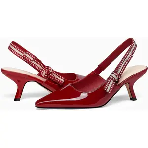 Coutgo Womens Slingback Kitten Heels Closed Pointed Toe Bowknot Knitted Slip On Work Pumps Dress Shoes