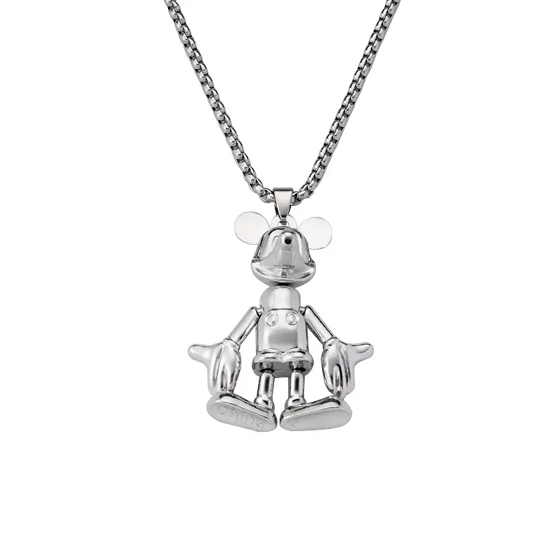 Disney Large Mickey Necklace Silver-Tone Mickey Mouse Pendant on Chain Classic Design Jewelry