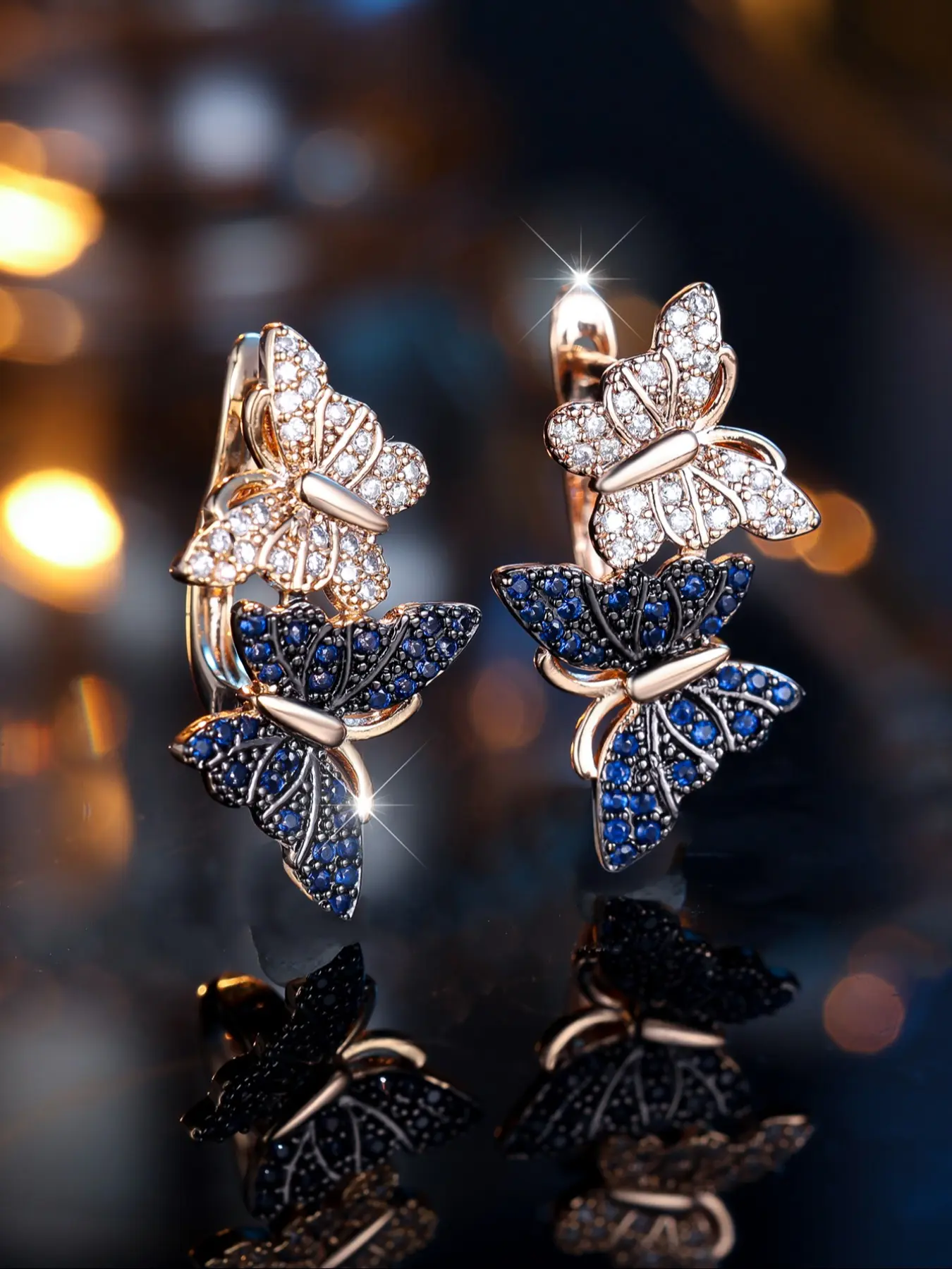 Shiny and charming multicoloured full-set synthetic zirconia butterfly golden yellow ladies' earrings Shining Earrings Classic jewellery designed especially for women Birthday gift