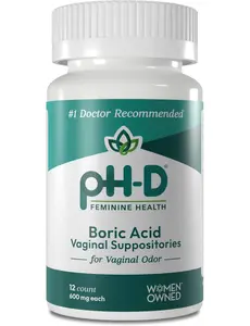 pH-D Feminine Health Support - 600 mg Boric Acid Suppositories - Woman Owned - for Vaginal Odor Use - 12 Count