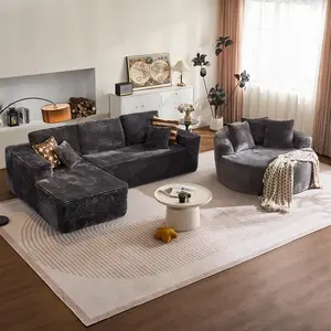 Cloud Sectional L-Shaped Sofa with Comfy Round Chaise, Oversized Lounge Chair, Boneless Style, Plush Cushions, Fully Assembled, Minimalist Modular Design,Free Combination