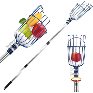 Fruit Picker, 13 FT Picker Pole with Basket, Length Adjustable Apple Orange Picker Tool Tree Fruit Catcher with Lightweight Stainless Steel Connecting Pole, Foam Pad, 2 Metal Clamp(Upgraded)