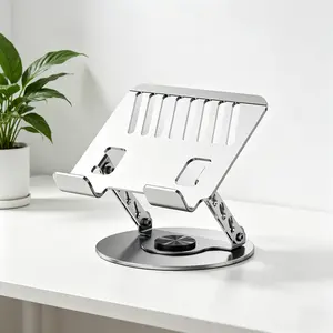 Full Metal Laptop Stand with 360° Rotating Base, Adjustable Ergonomic Riser, Ventilated Cooling, Anti-Slip Foldable Tray – Cool Office Gadgets for Office, Home Use pad holder