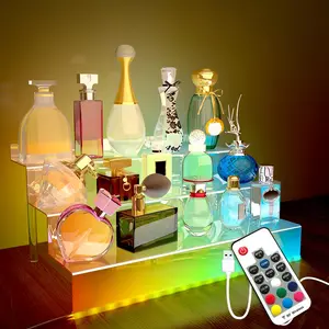 3 Layer Acrylic Perfume Display Stand, 1 count Multifunctional Storage Rack with LED Light, Desk Organizer for Nail Polish, Tattoo Ink, Essential Oil