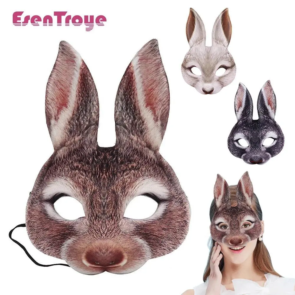 3D Rabbit Half-Face Mask, Creative Masquerade Costume Prop for Adults Cosplay, Halloween Decoration, Easter Accessories
