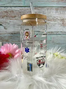 EMS Glass Tumbler | EMT & Paramedic Gift | First Responder Cup with Bamboo Lid & Straw