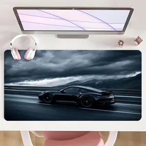 [Mouse Desk Pad] Non-Slip Mouse Pad Large Gaming Mouse Pad With Rubber Base & Stitched Edge Sleek Black Speedster Dynamic Racing Design Desk Top Protector Mat For Home Office Or Holiday Gifts Work Accessories Gaming Desk Accessory