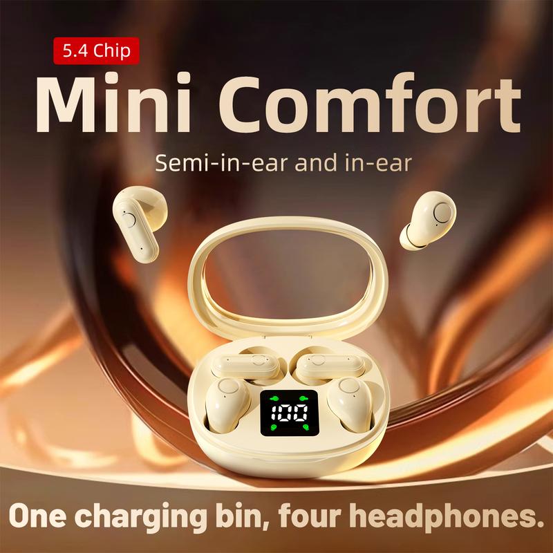 4-in-1 wireless earphones with LED display, stereo sound system, long battery life, transparent shell, couple's game gift, electronic earphones Earbud Wireless In-Ear Bluetooth Earphones