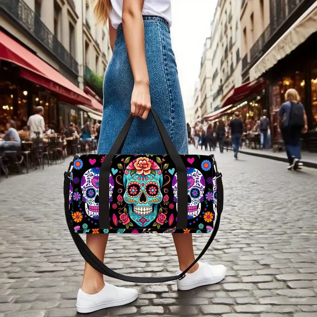 The Printed Pattern Combining Mandala And Skull Flower Is Lightweight And Compact, Suitable for Travel Bags, Fitness Bags, Trendy Outdoor Luggage Bags for Both Men And Women, And Sports Yoga Bags