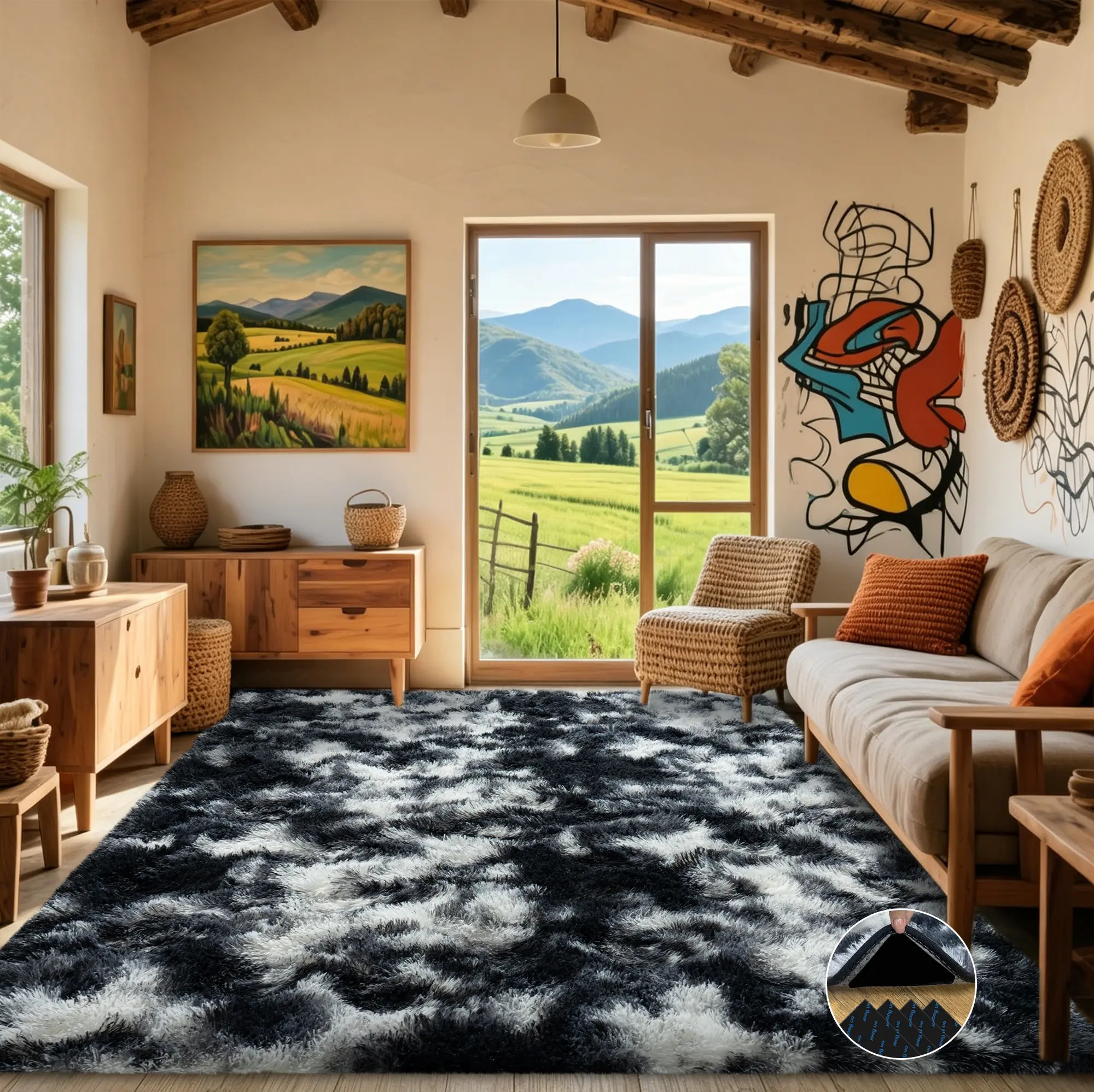 【Back to School】【Dorm Essentials】EIKIONE High-End Plush Rug Soft Anti-Slip Waterproof Stain Resistant Easy Clean Tie-Dye Modern Luxury Style for Living Bedroom Formal Dining Rooms US Local Shipping Premium After-Sales