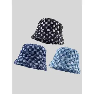 Grid Pattern Fisherman Hat with Fringed Detail – Sun Protection Western Cowboy Style, Lightweight Daily Wear Cap for Men and Women, Ideal for Outdoor Activities, TikTokShopBlackFriday design baseball winter beanies skull adjustable casual Knit Heart green