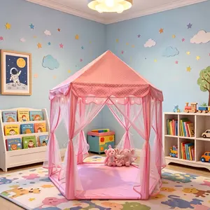 【SummerVibes】Princess Castle Tent for Girls, Hexagonal Playhouse with Fairy Star lights, Fortress Tent for Boys, suitable for indoor and outdoor play, is the perfect Christmas Gift for Children or Toddlers