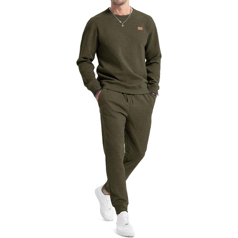Dokotoo Men's 2 Piece Sweatsuits Outfits Casual Crewneck Jacquard Sweatshirt Joggers Sweatpants Set Tracksuit High Quality Fabric Classic Design Perfect for Fall Winter Spring