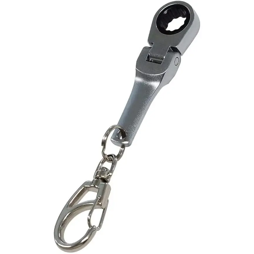 Portable Mini Ratchet Wrench Keychain, 10mm Flex Head Ratcheting Tool with Key Ring for Everyday Carry & Small Repairs