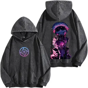 Gojo Satoru x Sukuna Washed Hoodie, Jujutsu Kaisen Anime Graphic Tee, Oversized Heavy Cotton Streetwear Shirt, JJK Fan Apparel