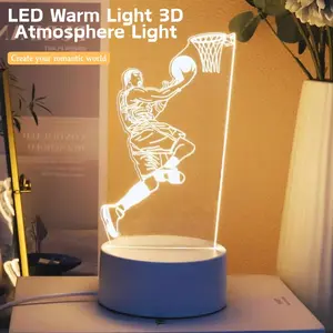 Creative Jump Shot 3D Night Light, Single Color Warm LED Lamp, USB Powered, No Battery Needed, Plastic Table Lamp, Room Bedroom Decor