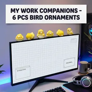 6Pcs Stress Relief Bird Monitor Topper Set - Funny Office Coworker Gift, Cute Chubby Bird Collectible for Desktop Decor, Car Dashboard Accessory, Party Favor for Coworkers & Friends