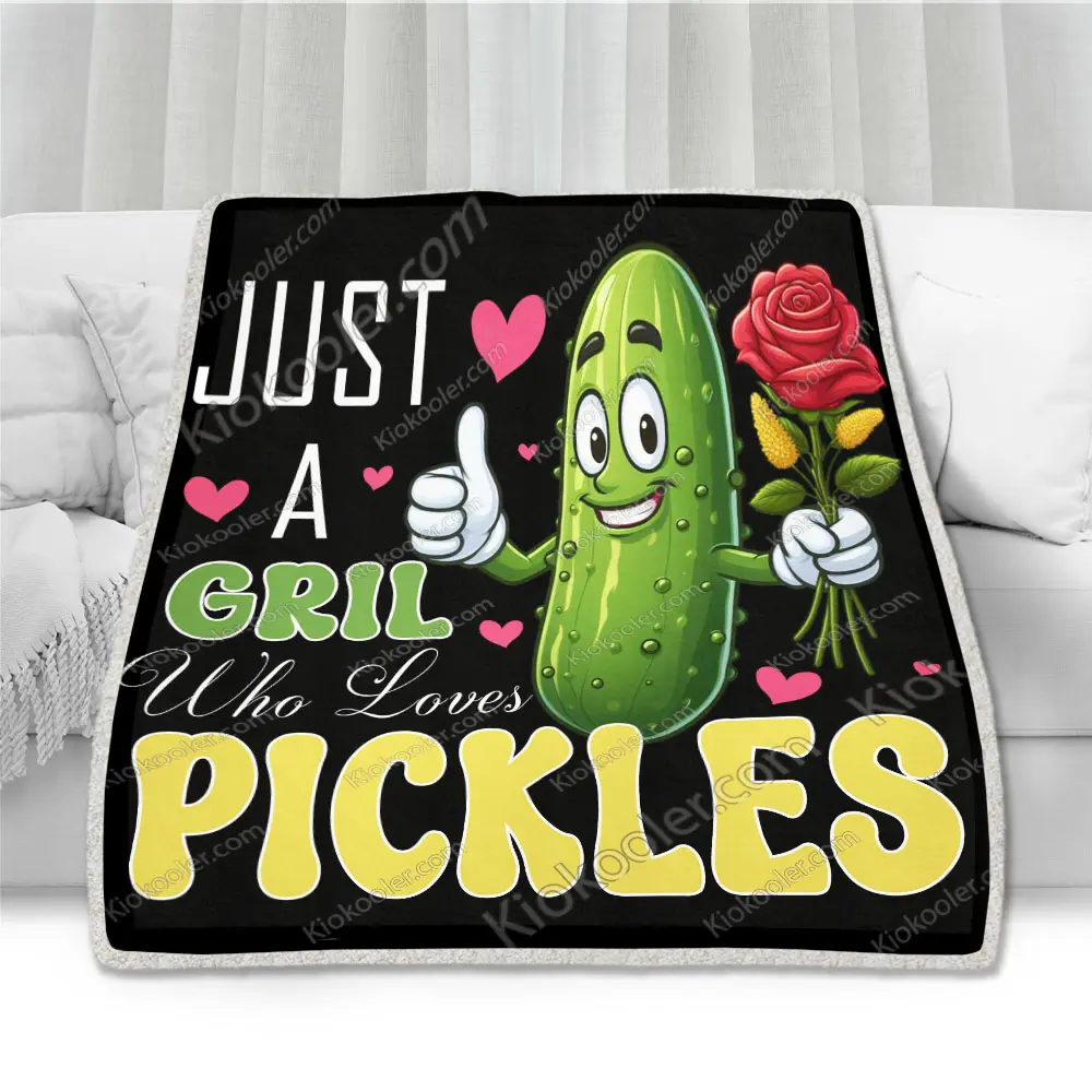 Just A Girl Who Loves Pickle Blanket, Gift For The girl, Gifts for Pickle Lovers, Pickle With Flower Decor Sofa Throw Blanket Comfort Warmth Soft Blanket Fleece Blanket, Sherpa Blanket