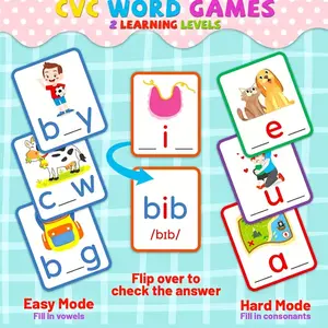 100 Cvc Word Flashcards for Kids, Educational Learning Tools, Montessori Toys, Reading Games, Home School Supplies