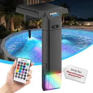 POOLJOYO Solar Pool Lights Only for Steel Wall Above Ground Pools, 5.2–10 in Top Rail Remote Control, Brighter 3-Sided 180° Underwater Glow, 10-Colors 4 Modes, IP68 Waterproof（1 Pack）