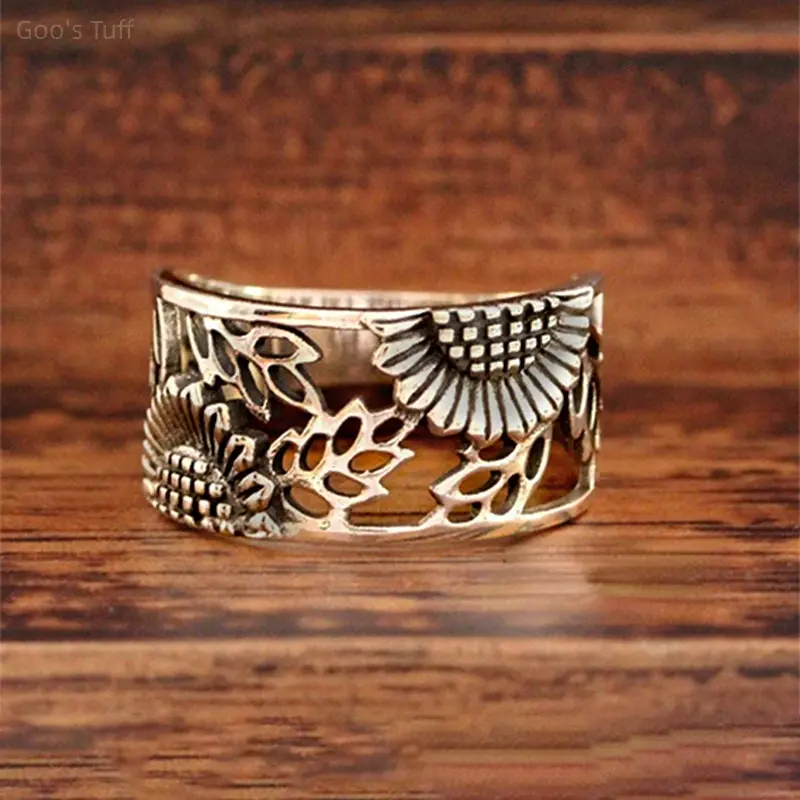 Women's Index Finger Ring - Minimal Premium Viral Costume Jewelry with Creative Hollow Leaf, Sunflower & Unique Floral Design - Ideal for Daily, Street & Picnic Gifting