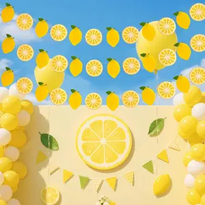4Pcs Gradient Lemon Flower Garland, Lemon Horizontal Banner Garland, Birthday Party Lemon Decoration, Lemonade Stand Decoration for Party Sup, Indoor and Outdoor Summer Picnic Background
