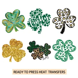 St. Patrick's Day Clover Heat Transfer Vinyl HTV 6 Pack Multi Style DTF Direct to Film Iron on Transfers for T Shirts Bags Fabric Decoration Washer Resistant Durable for Clothing Accessories