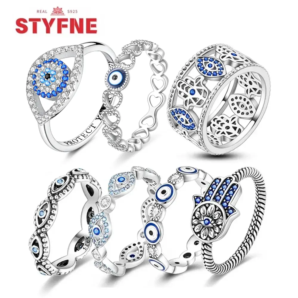 925 Sterling Silver Blue Evil Eyes Ring Original Design Zircon Finger Lucky Sign Rings for Women  Fine Jewelry Gift