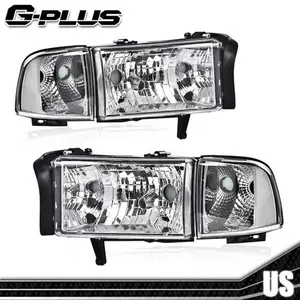 Fit For 94-02 Ram 1500 2500 3500 Chrome Housing Clear Corner Headlights Lamps